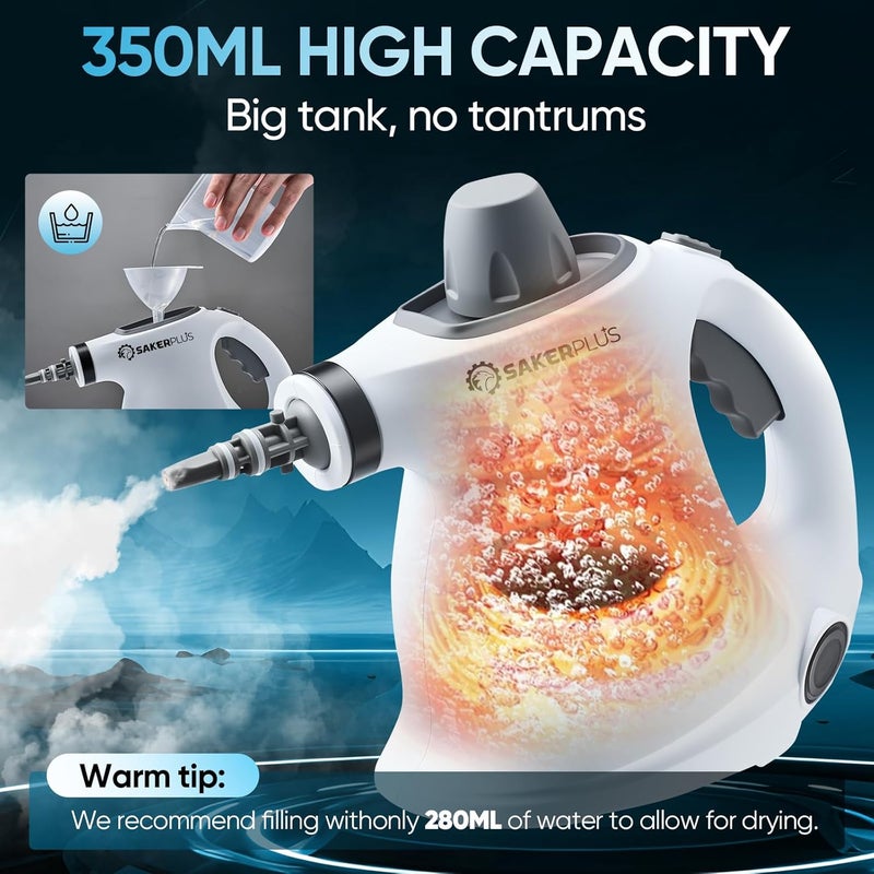 SakerPlus Handheld Steam Cleaner Pressurized Portable Steamer for Home Office Car With 9 Accessories &Safety Lock For Multi-Surface (5 Towel Sleeve) - Image 4
